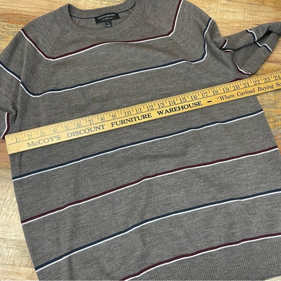 Banana Republic Merino Wool Sweater Mens L brown maroon Stripe Thin Crew Neck - Picture 6 of 9